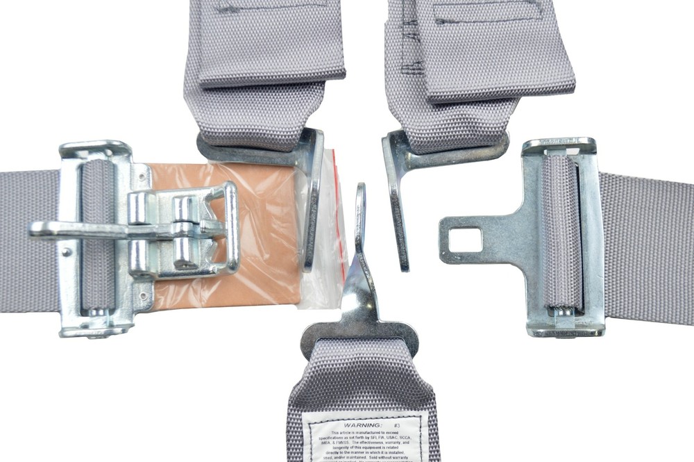 FLOOR MOUNT 5 POINT RACE HARNESS GRAY LATCH & LINK 3" WEBBING SFI 16.1