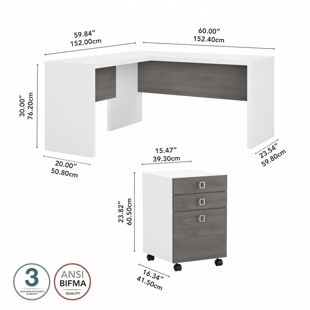 Echo L Shaped Desk with Mobile File Cabinet