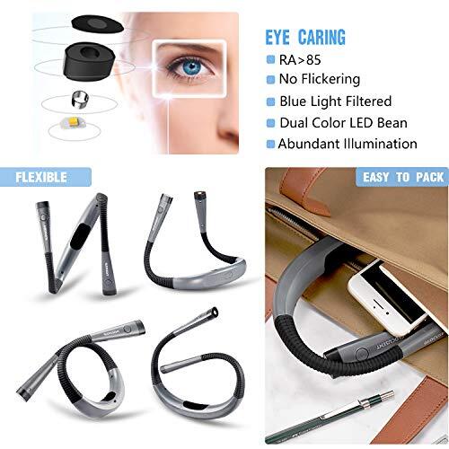 Book Light, 3-Color & 6-Brightness Reading Light, Bendable Neck Light, 80-hr