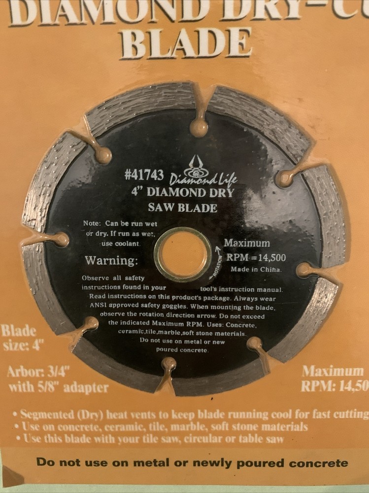 Diamond Life 41743 Diamond Dry Cut 4” Blade NEW