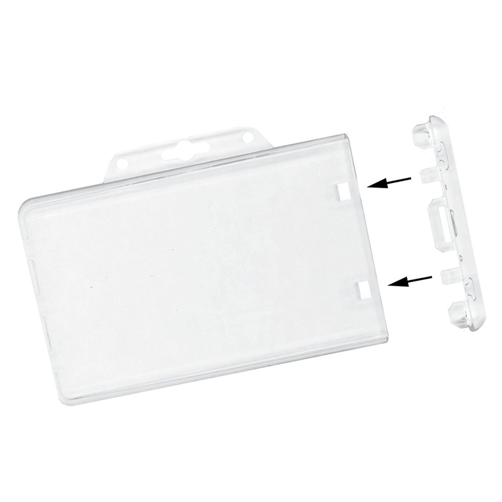 50 Clear Horizontal Permanent Locking ID Card Badge Holders  Hard Rigid Plastic