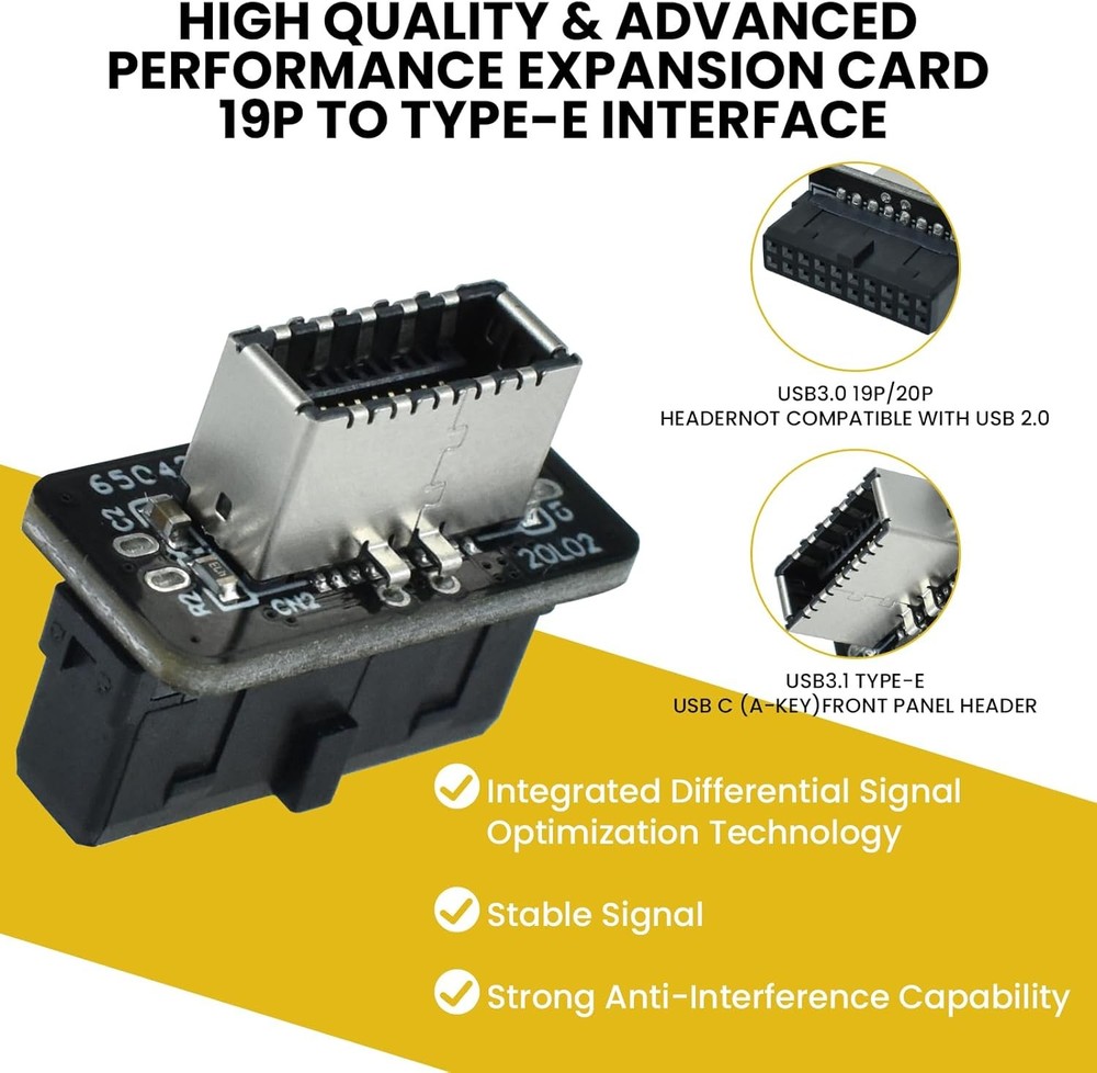 USB 3.2 Gen 1 to 2 Header Adapter, Internal Vertical Black