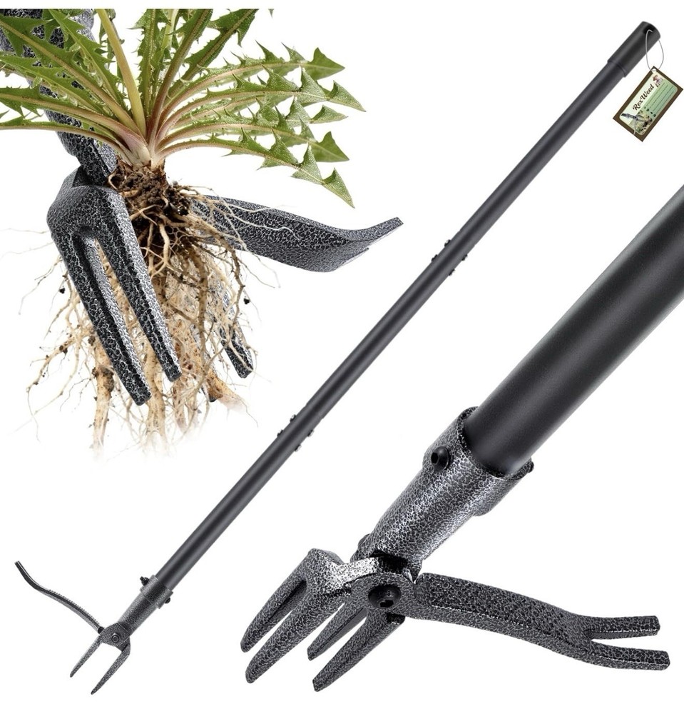 Weed Puller Stand Up Weed Puller Tool with Steel Long Handle & 4 Claw Steel Head