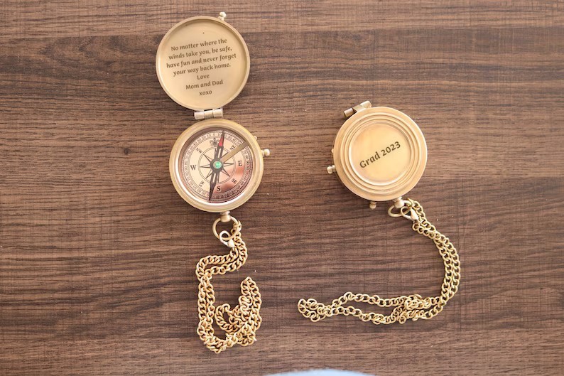 Personalized Engraved Brass Compass, Custom Handwriting Gift for Men, Dad