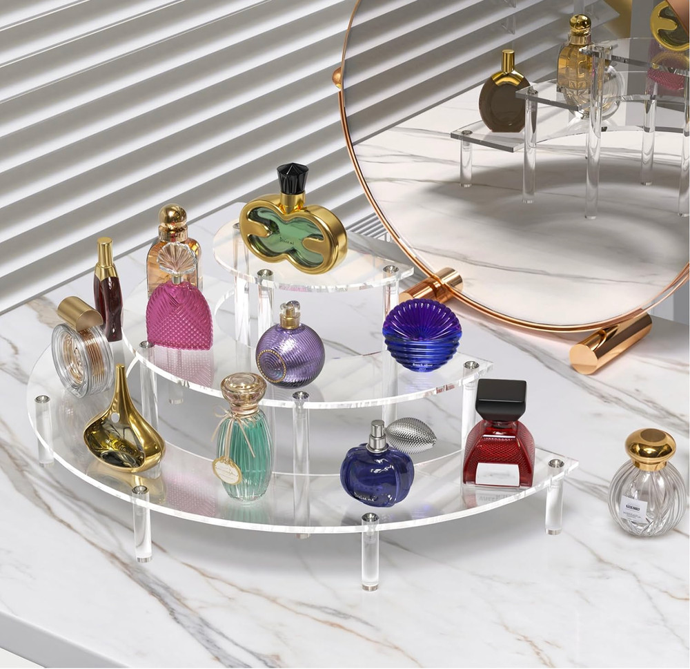 3 Tier Acrylic Display Risers, Half Moon Cupcake Stand, Clear Perfume Organizer
