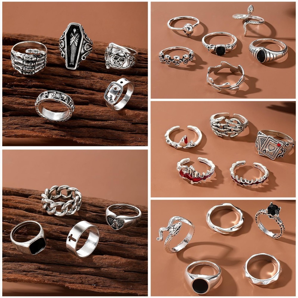 IFKM 25PCS Vintage Silver Knuckle Rings Set for Women, Stackable Joint