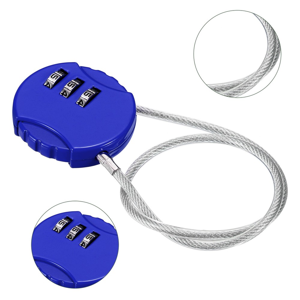 3Pc Small Combination Locks, 3 Digit Baggage Padlocks(Blue, 11.8-Inch)