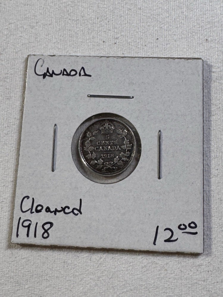 1918 Canada 5 Cents Silver Coin Cleaned