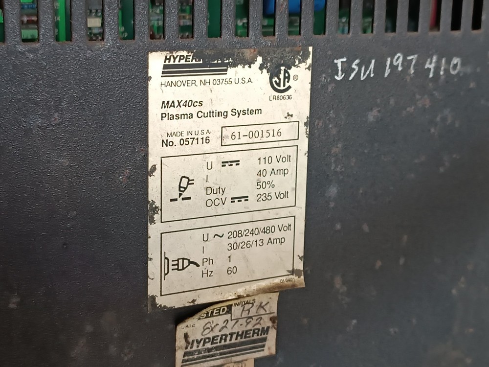 Hypertherm Max40cs Used Plasma Cutting System, 40A, Industrial Use