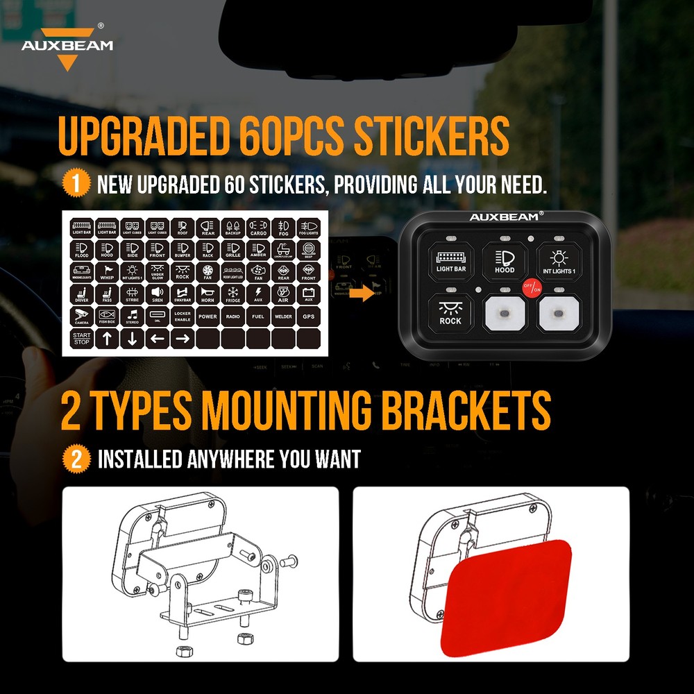 Auxbeam 6 Gang Switch Panel BC60 Universal LED Circuit Control Box Relay System