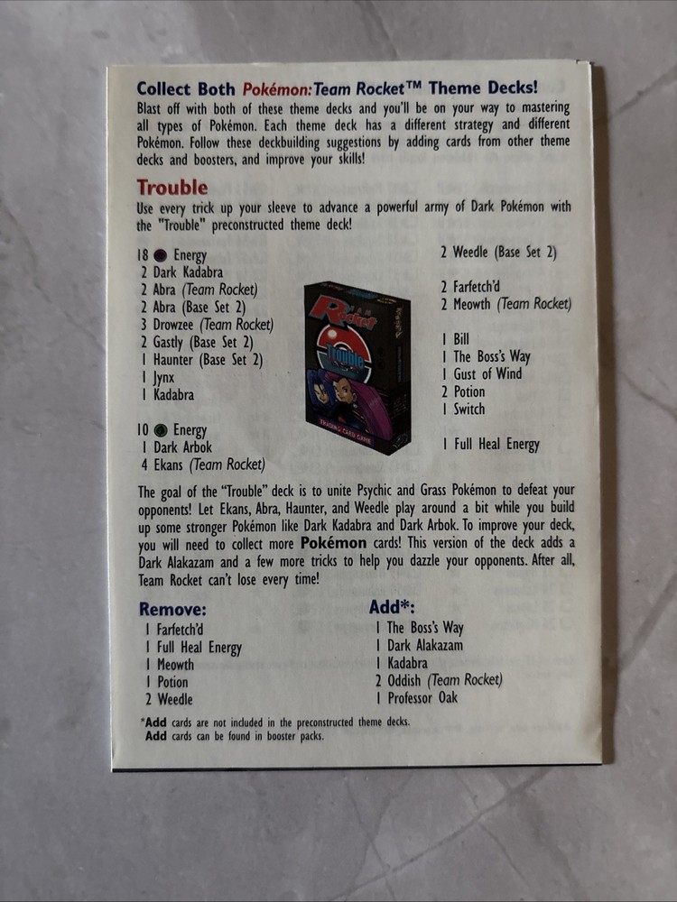 2000 Pokémon Team Rocket Devastation Theme Deck (Open Box)