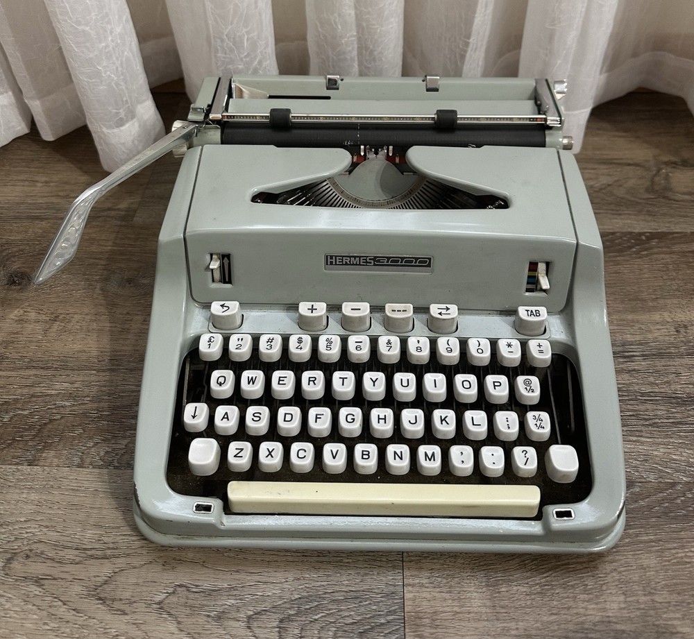 Hermes 3000 Portable Typewriter With Case Seafoam Green