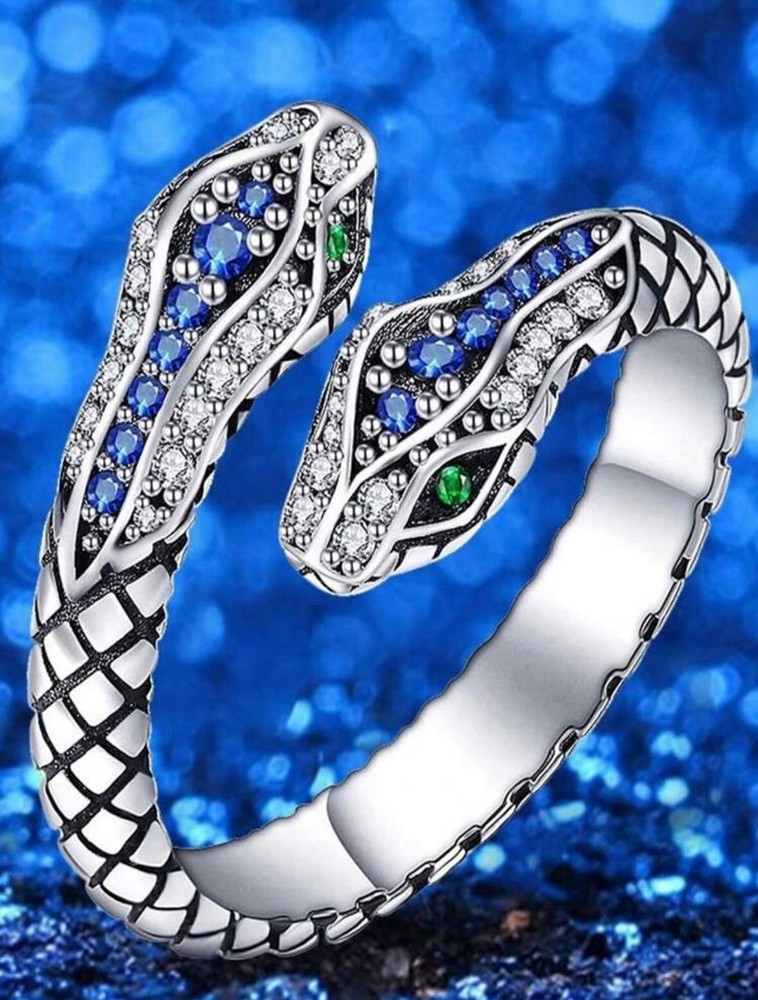 Vintage Rhinestone Adjustable Snake Ring