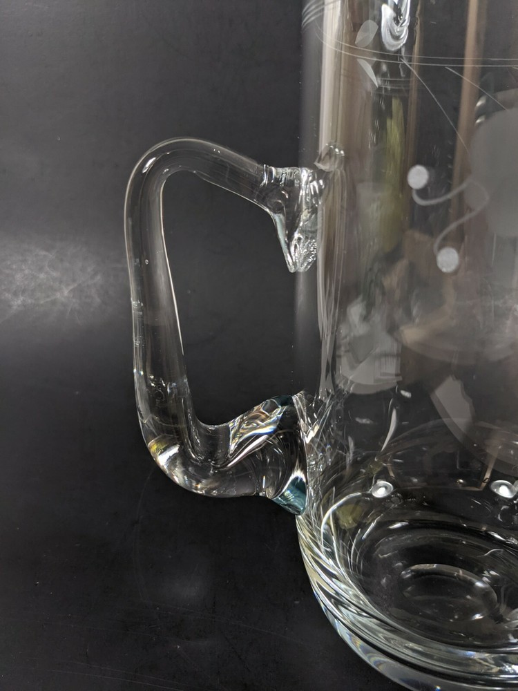 Crystal Pitcher with Cut Flower Designs Hand Blown Kitchenware Decor Serving