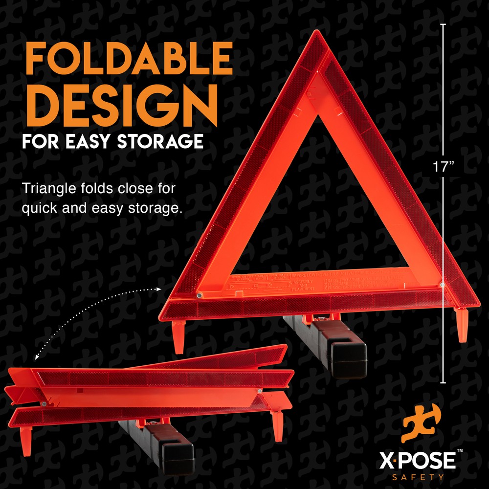 Reflective Emergency Triangles 3 Pack - Roadside Car Safety and Warning Tool