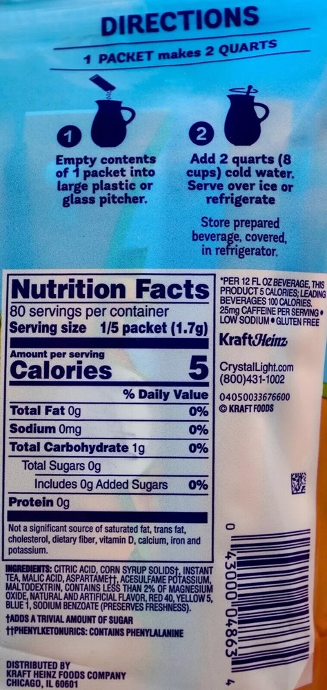 2 PACK Crystal Light Peach Iced Tea Drink Mix, 16 Pitcher Packets, (32 Packets )