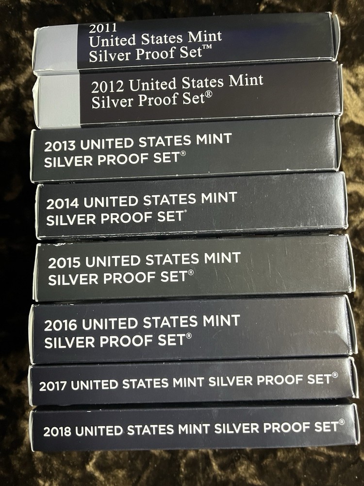 US MINT SILVER PROOF SETS-MIXED LOT OF 8 SETS