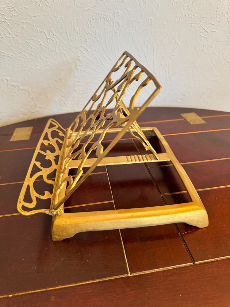 Vintage Solid Ornate Brass Folding Adjustable Book/Bible stand