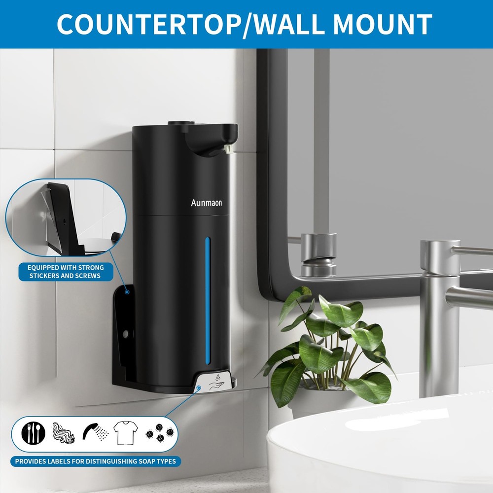 Aunmaon Automatic Soap Dispenser Touchless, Hands-Free, Multi Bright Black