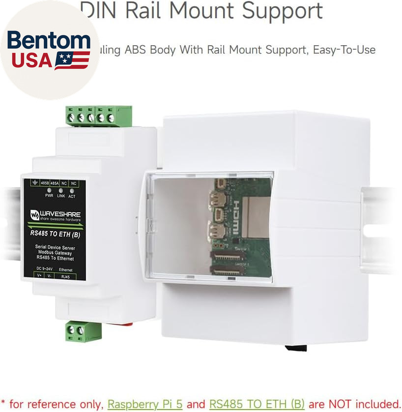 DIN Rail ABS Case for Raspberry Pi 5, Large Inner Space, Injection Moduling