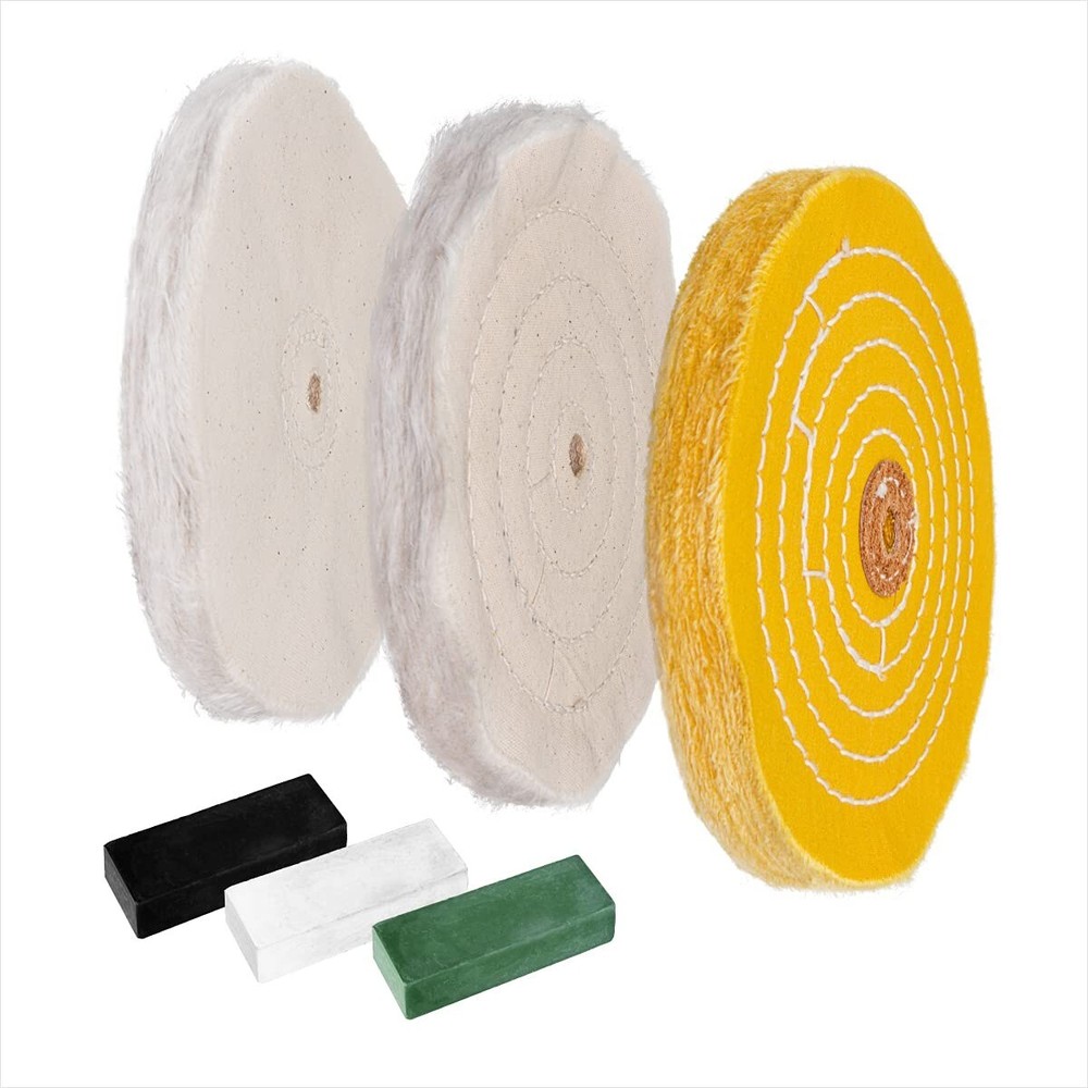 POWERTEC 6" Bench Grinder Buffing Wheel Kit w/ 3pcs Polishing Compound Set