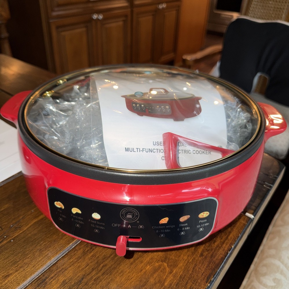 Multi-Function Electric Cooker 3L Red New In Box by Chef's Counter Steaks Pizza