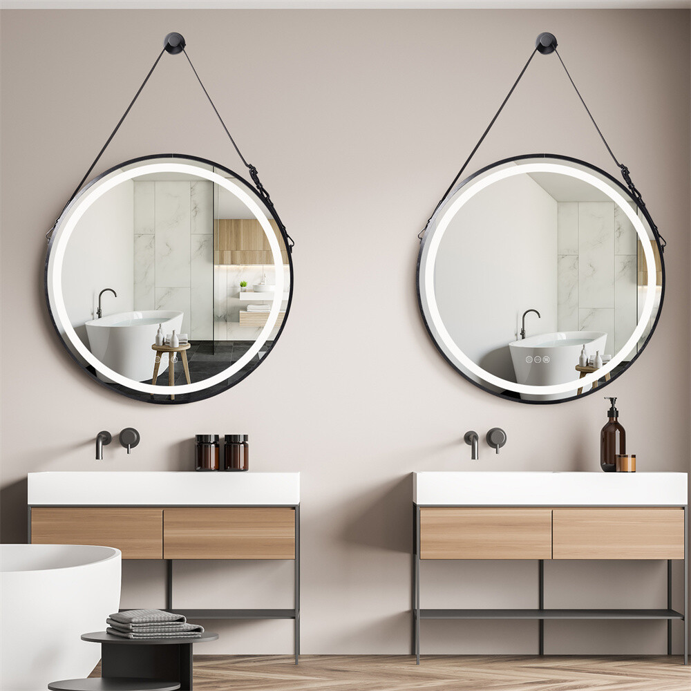 24" / 32" Large Round Bathroom Mirror w light Wall Vanity Makeup Mirror Dimmable
