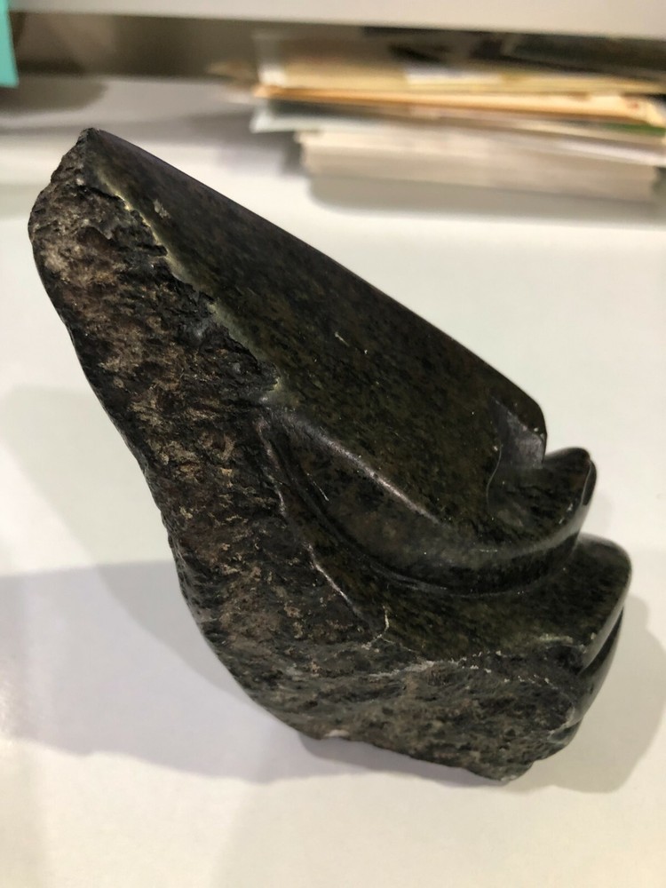 Carved Black Stone Head - 9.75 cm