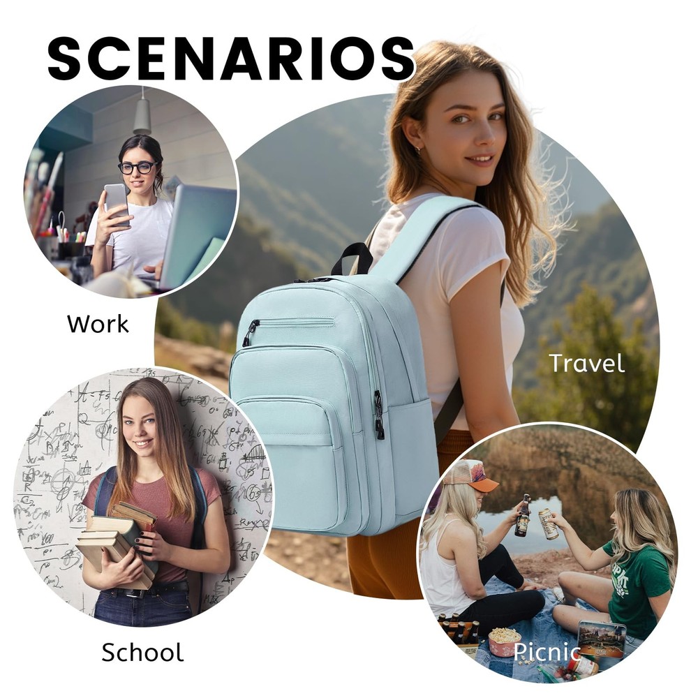 Basic Multi-Pocket Multipurpose Backpack Classical Water Resistant Student Bo...