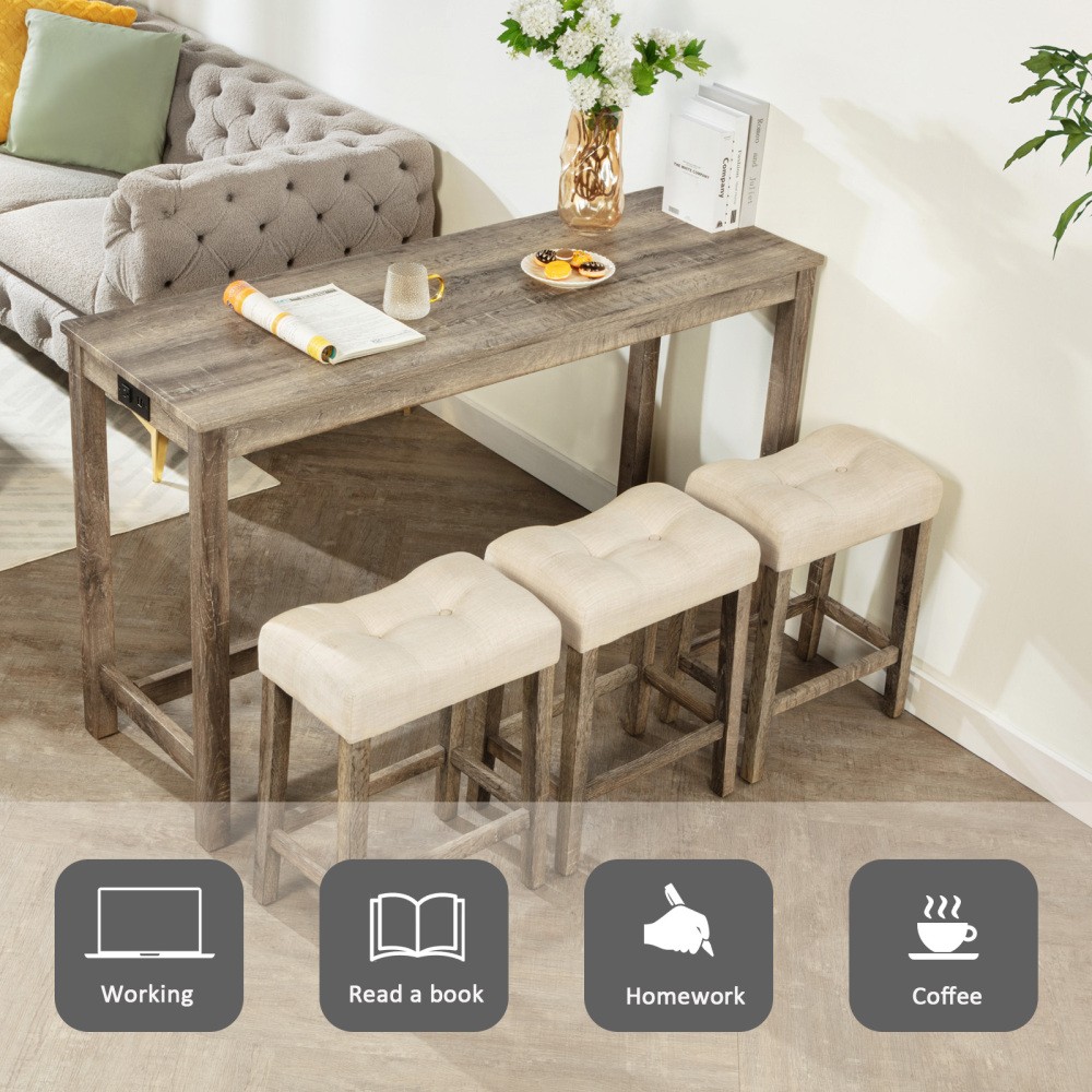 Bar Table Set Power Outlet Sofa Bar Table W Stools Couch Table W 3 Padded Stools