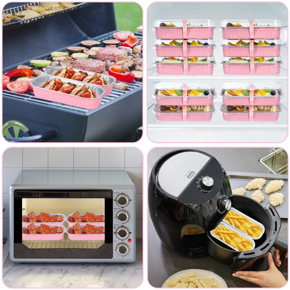 100 Pack Pink Mini Loaf Pans, 6.8oz, Lids, Spoons, Rectangular Aluminum Foil.