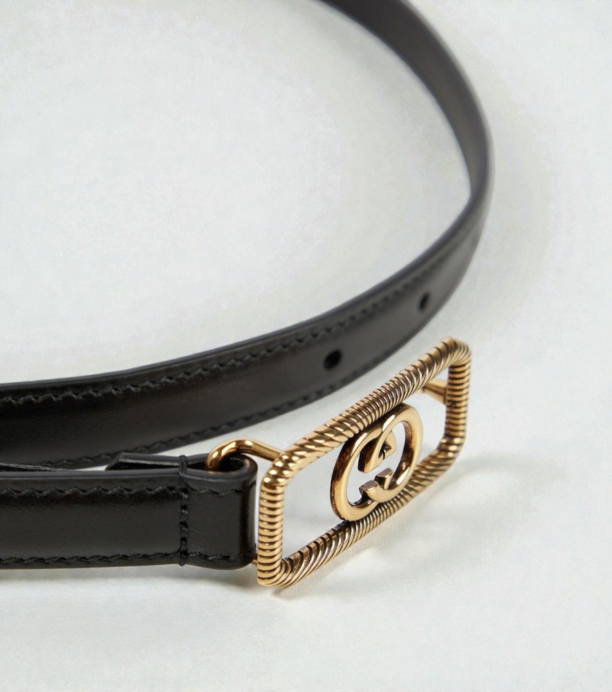NWT Gucci Interlocking G Square Thin Leather Belt Black Size 90/36 Authentic