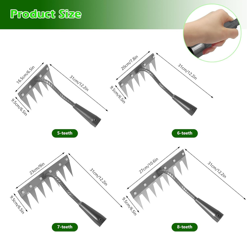Iron Weeder Tool without Long Handle, 7 Teeths Manual Weeder Remover Tool, Hand