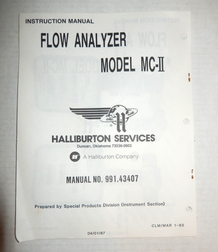 1987 Halliburton Services Instruction Manual For Flow Analyzer Model MC-II