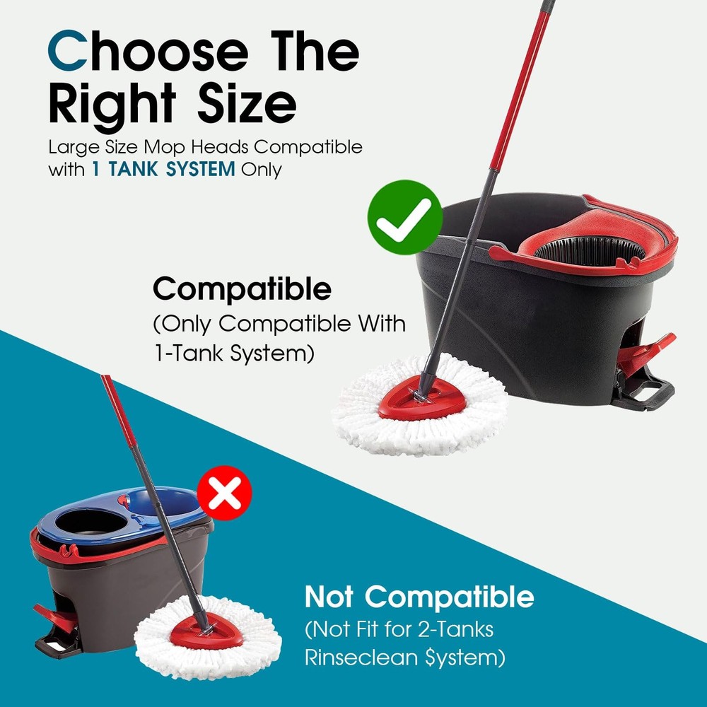 Deep Cleaning Mop Heads 4 Pack, Spin Swivel Compatible, White