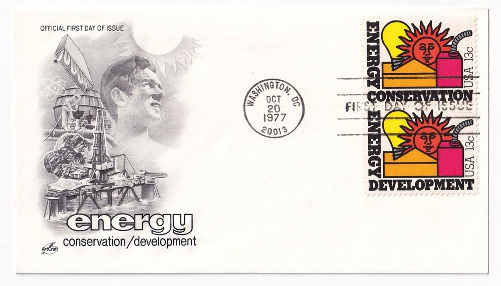 STAMP US SCOTT 1724a "Energy Issue" 13 CENT 1977 FDC PAIR - D
