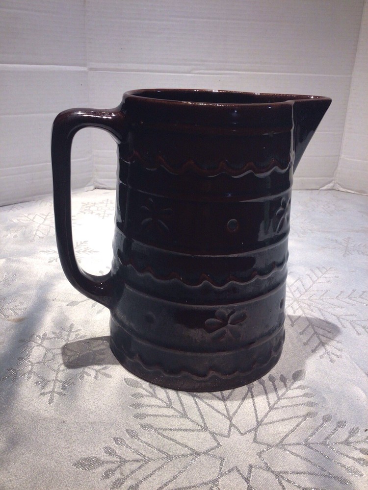 Marcrest  Daisy & Dot Oven-Proof Stoneware Pitcher 8" Brown Drip Vintage