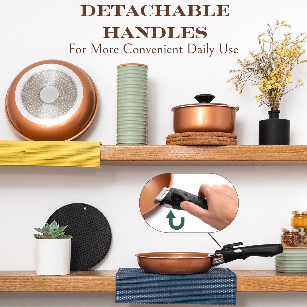 Copper Pots And Pans Set Nonstick, Removable Handle Cookware, Stackable Pots ...