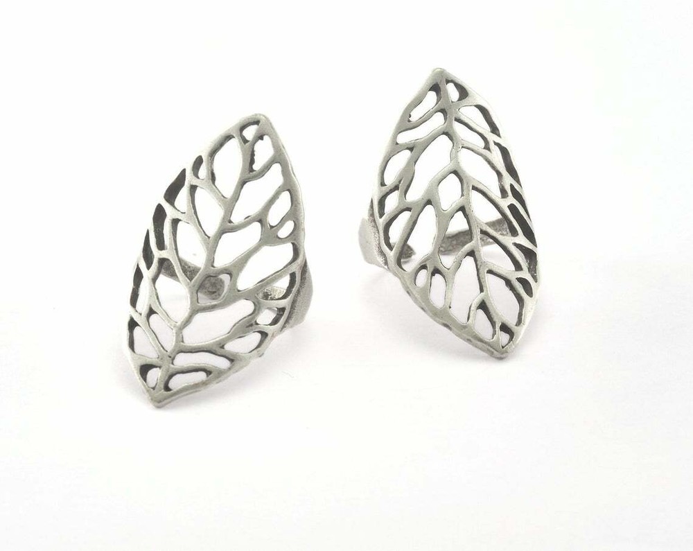 Leaf Shape Adjustable Antique Silver Plated brass (18mm 8US inner size) OZ591