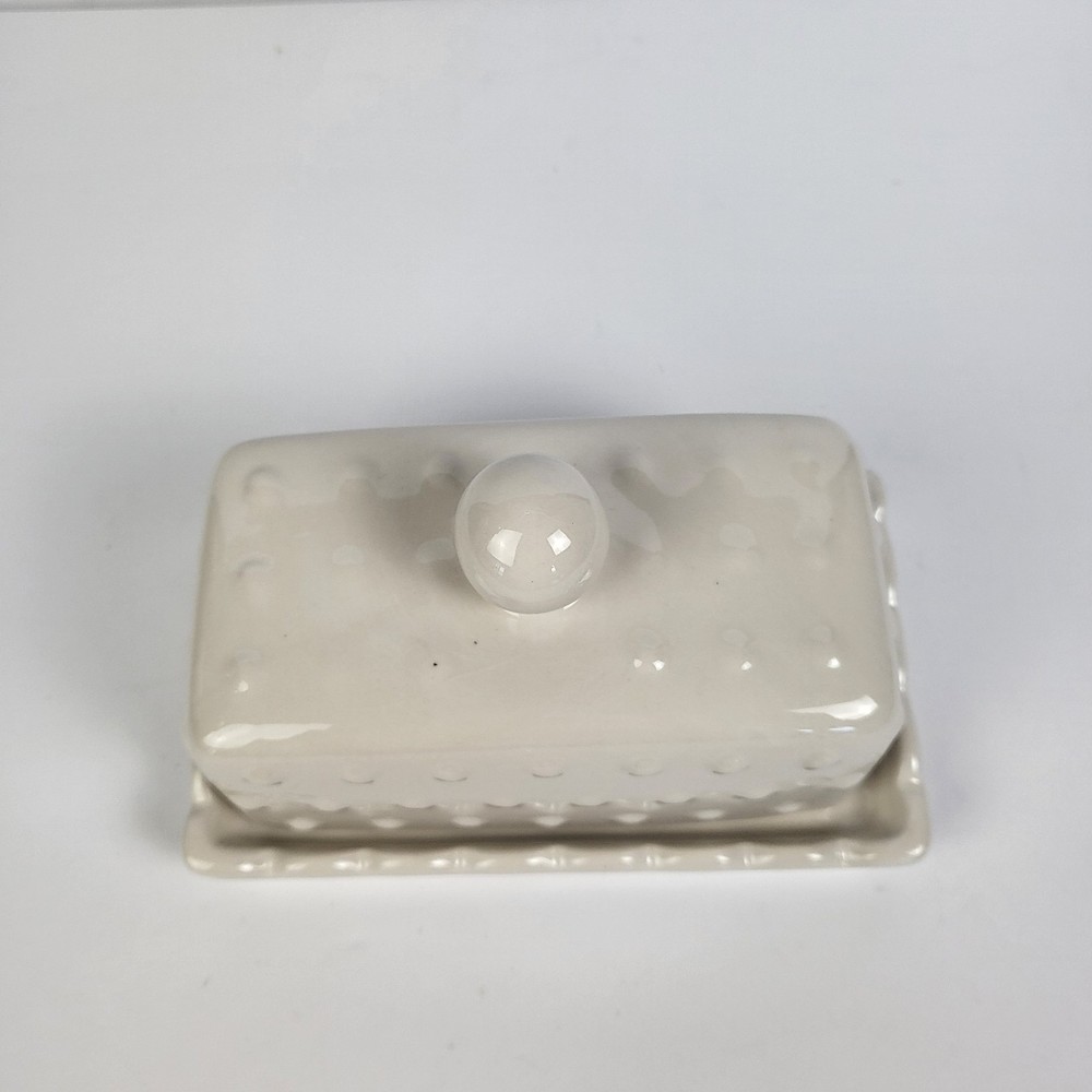 Vintage Country Cottage Core DOT Ceramic Butter Dish Rectangle
