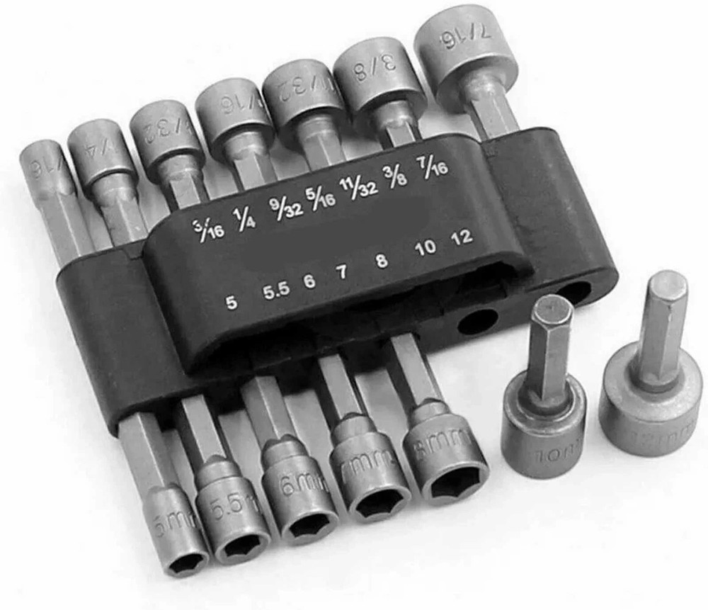 14PC POWER Nut Driver Drill Bit Set Socket Bit Adapter metric & SAE Socket for W