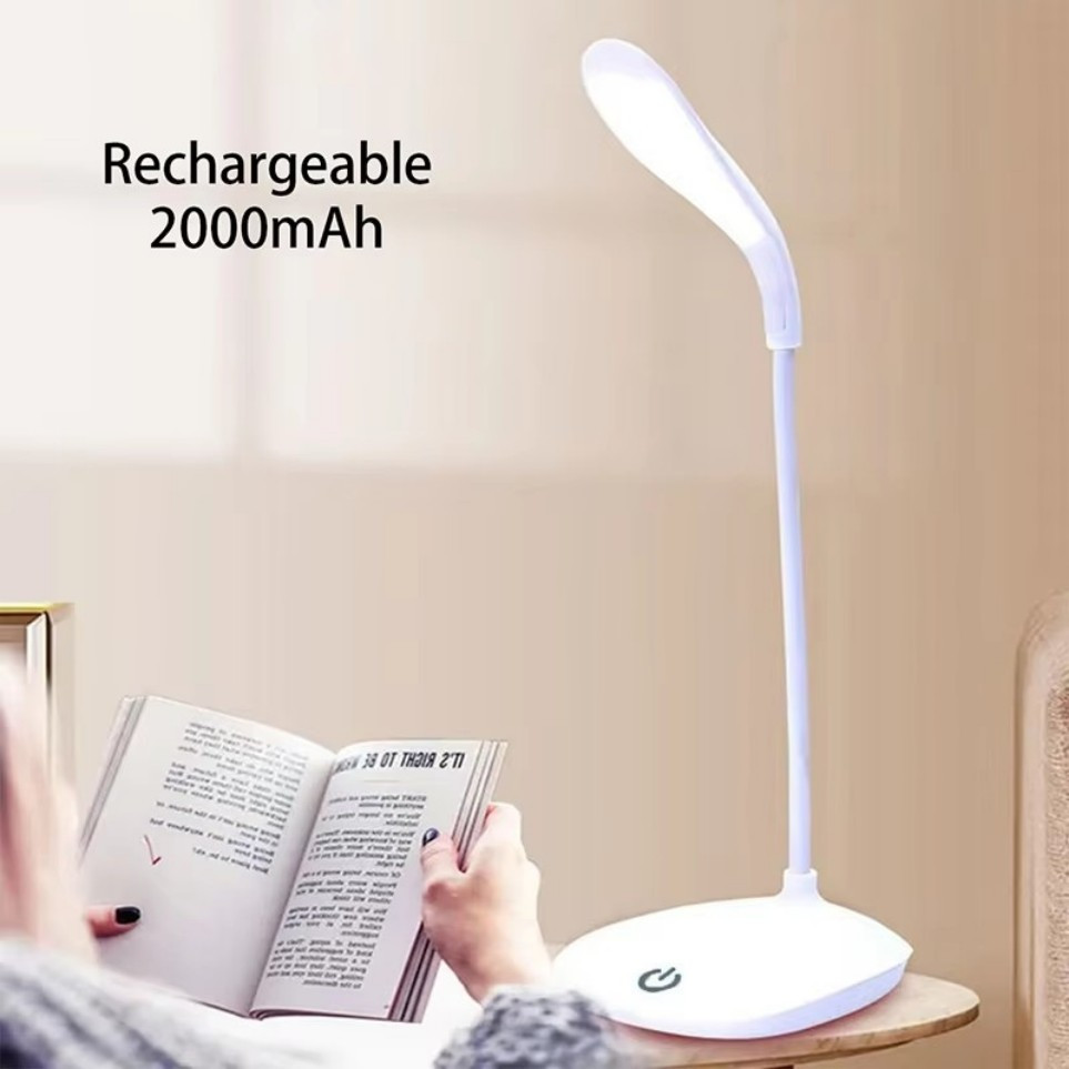 USB LED Desk Light Dimmable Bedside Reading Lamp Rechargeable Touch Control -&#