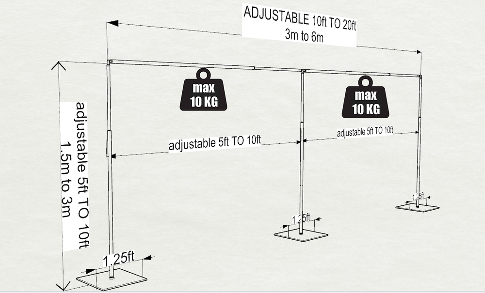 ADJUSTABLE QUICK BACKDROP KIT 10 FT TALL x 10FT-50FT WIDE PIPE WITHOUT DRAPE