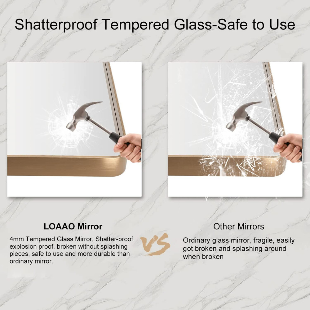 60”x36” Gold Rounded Rectangle Wall Mirror - Anti-Rust & Tempered Glass