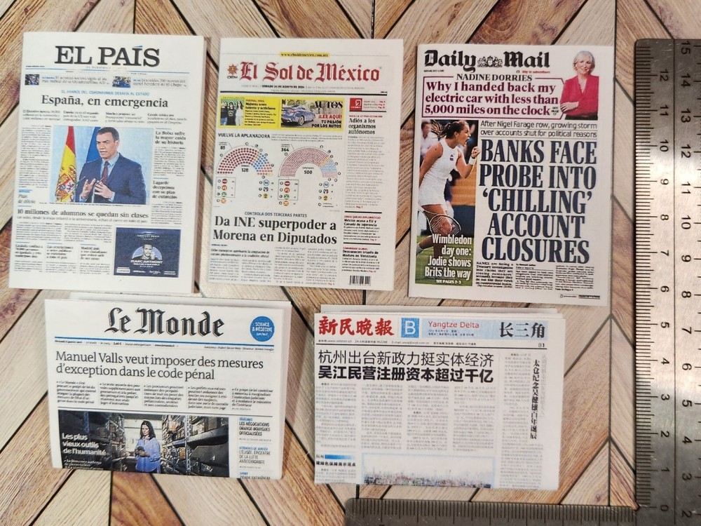 1/6 SCALE Miniature International Newspapers FIVE (5)