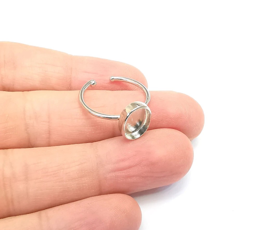 Shiny Silver Ring Blank Base Bezel Setting Adjustable Brass 11x8mm G35758