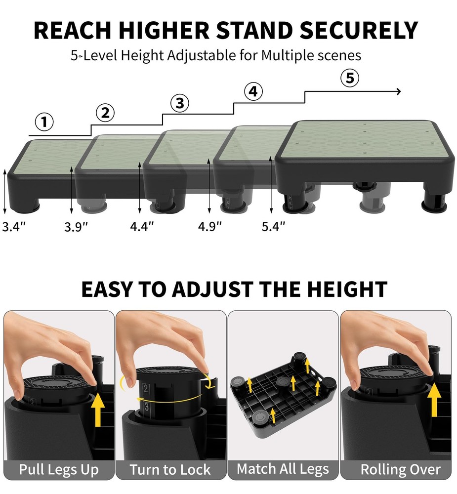 5-Level Adjustable Step Stool, Noctilucent Bedside Step, 700 LBS Capacity Saf...