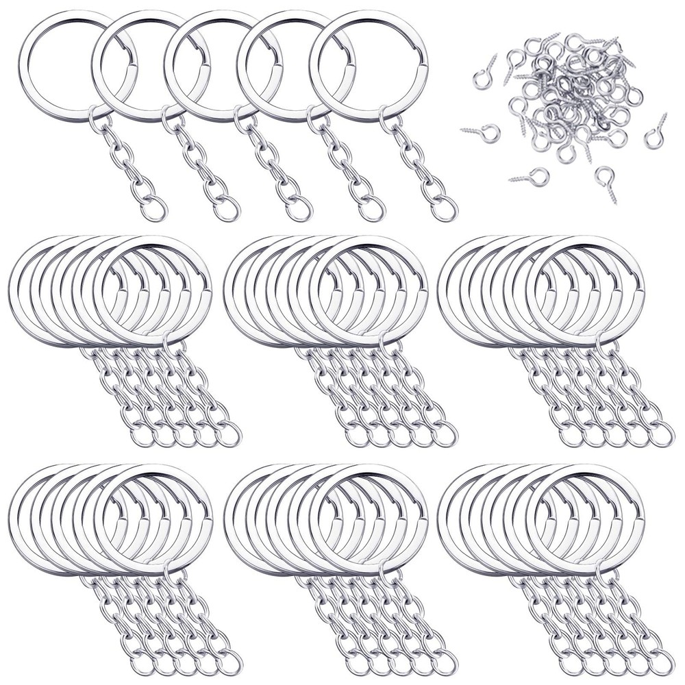 250 Pieces Keychain Rings Including 35 30 mm, Silver