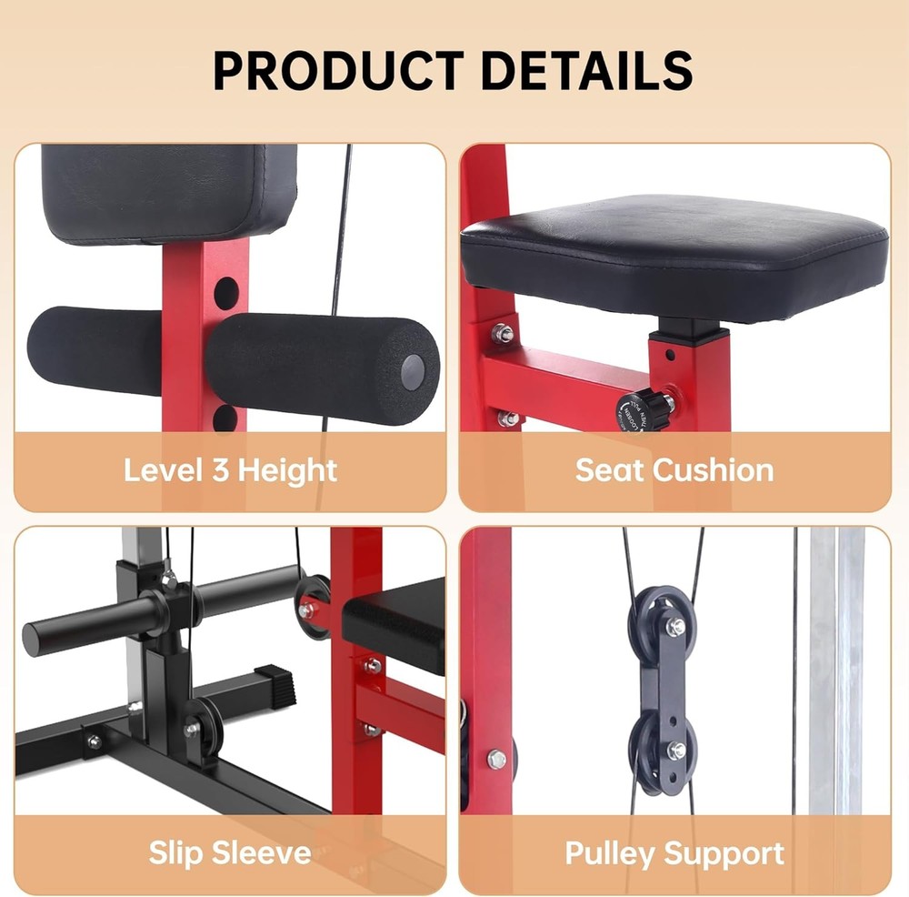Lat Pull Down Machine System Workout Equipment w/ Seat & Knee Support 500LB