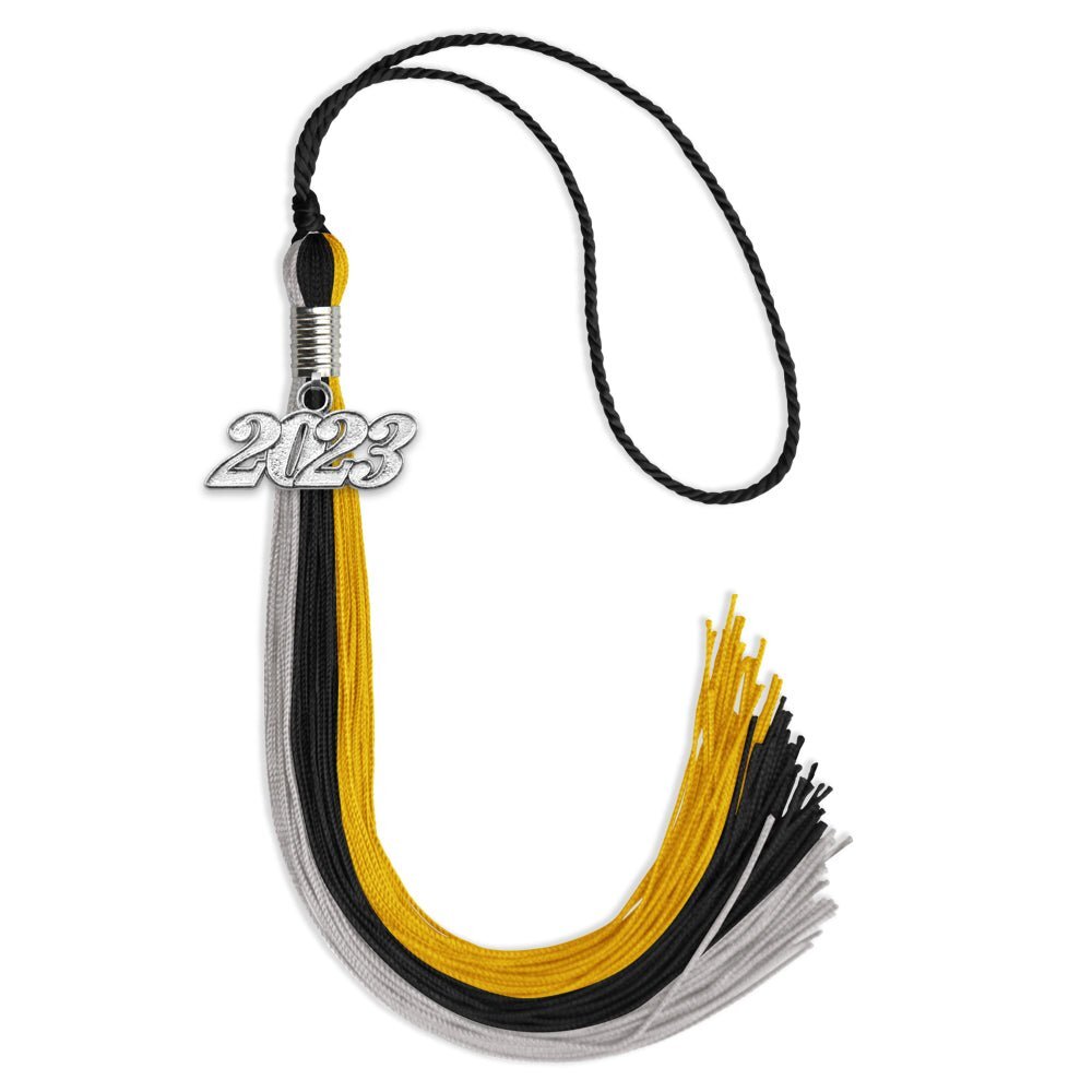 Endea Graduation Black/Grey/Gold Tassel With Silver Date Drop